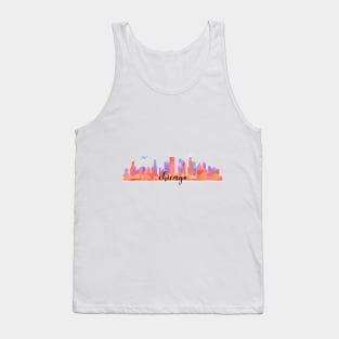 Color Chicago City Skyline Watercolour Multilayer With Aircraft/Flight/Aeroplane/Airplane/Plane Tank Top